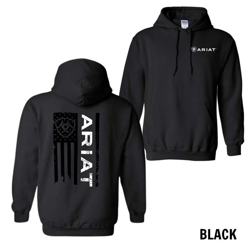 Ariat Casual Hoodie Shirt - American Flag Design with Bold Ariat Logo, Perfect for Western Enthusiasts, Unisex for Patriotic Style and Everyday Wear