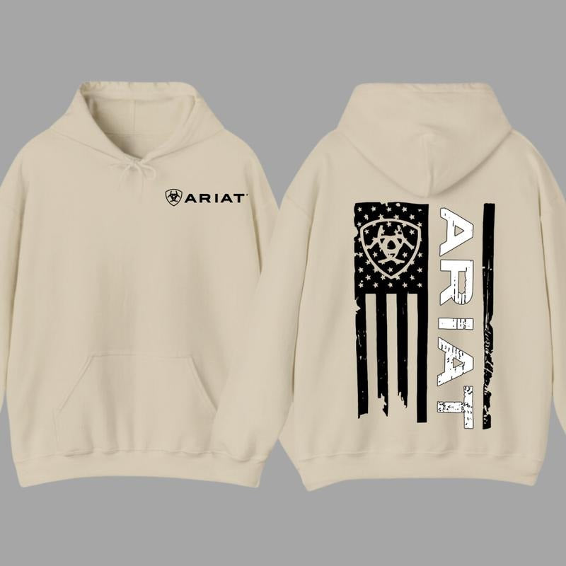 Ariat Hoodie - Unisex American Flag Design with Bold Logo, Perfect for Western Lifestyle & Patriotic Everyday Wear