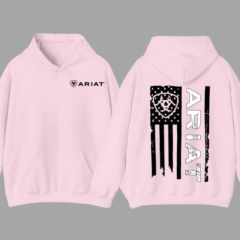 Ariat Hoodie - Unisex American Flag Design with Bold Logo, Perfect for Western Lifestyle & Patriotic Everyday Wear