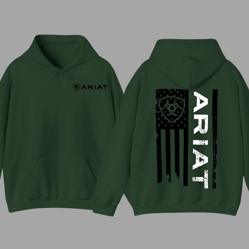 Ariat Hoodie - Unisex American Flag Design with Bold Logo, Perfect for Western Lifestyle & Patriotic Everyday Wear