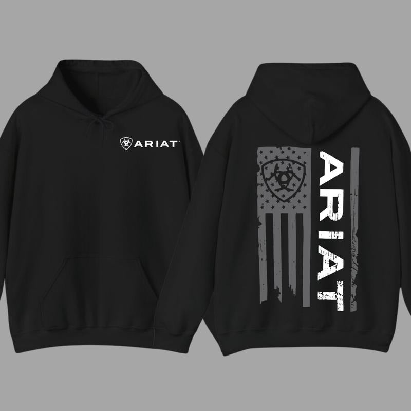 Ariat Hoodie - Unisex American Flag Design with Bold Logo, Perfect for Western Lifestyle & Patriotic Everyday Wear