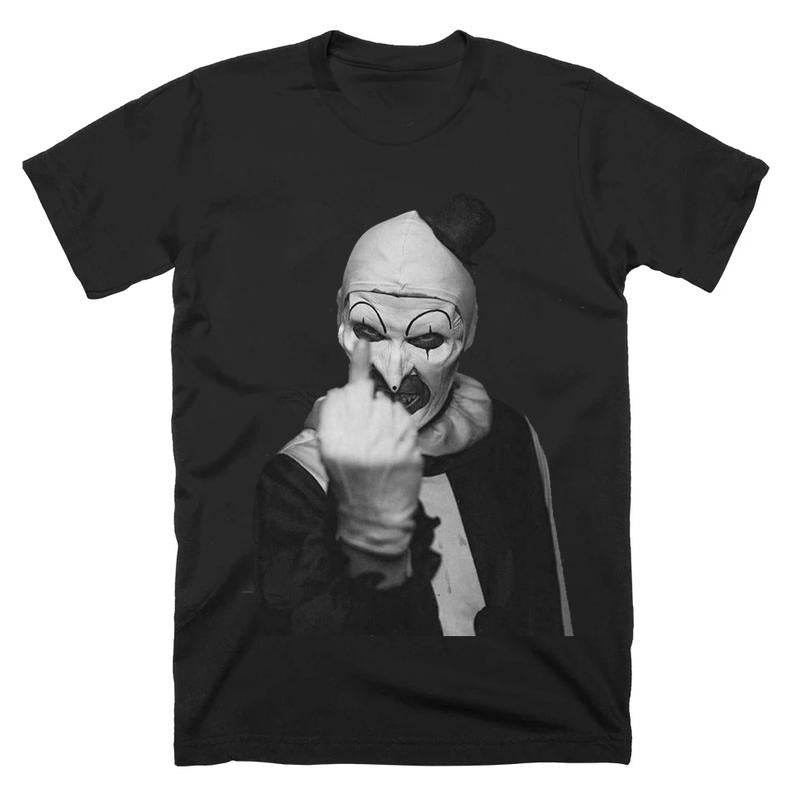 Art the Clown Middle Finger, Terrifier Funny Halloween T-shirt, Terrifier 3 Tee, Gift for Halloween, New Scary Movie Terrifier Halloween, Vibes