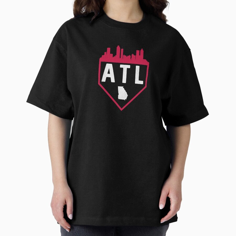 Atlanta Baseball Home Plate Vintage ATL Skyline Oversized T-Shirt