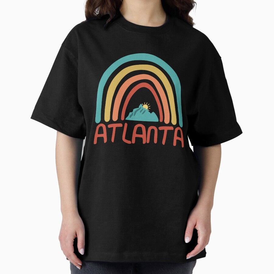 Atlanta Retro Vintage Rainbow Atlanta Georgia Mountain Souvenir Gift Hometown Hiking Nature Oversized T Shirt