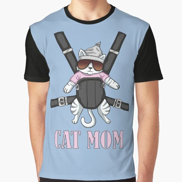Baby Pink Striped White Cat Mom Graphic T-Shirt