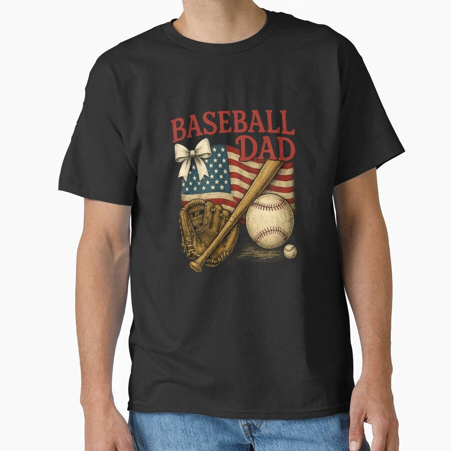 Baseball Dad American Flag Bat Glove Vintage Classic T-Shirt