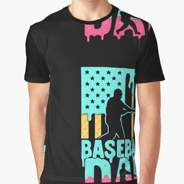Baseball Dad Drip Bat Boys Ice Cream American Flag 4th Of July Father Day Graphic T-Shirt