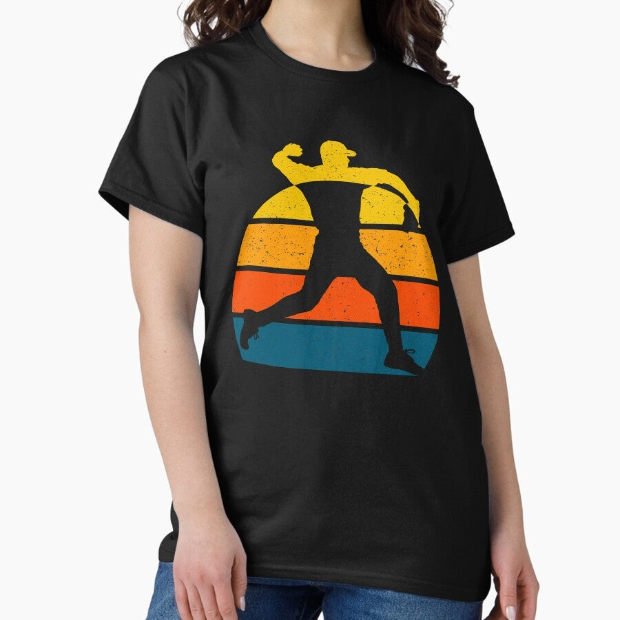Baseball Pitcher Retro Vintage Sunset Classic T-Shirt