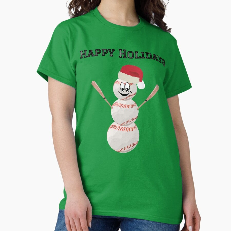 Baseball Santa Snowman Happy Holidays Classic T-Shirt