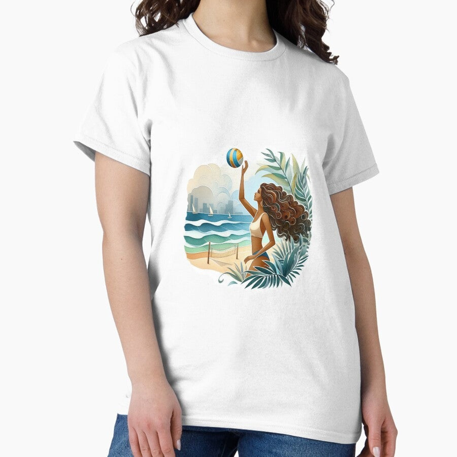 Beach Volleyball Woman Sports Girl Ocean Sports Graphic Art Classic T-Shirt