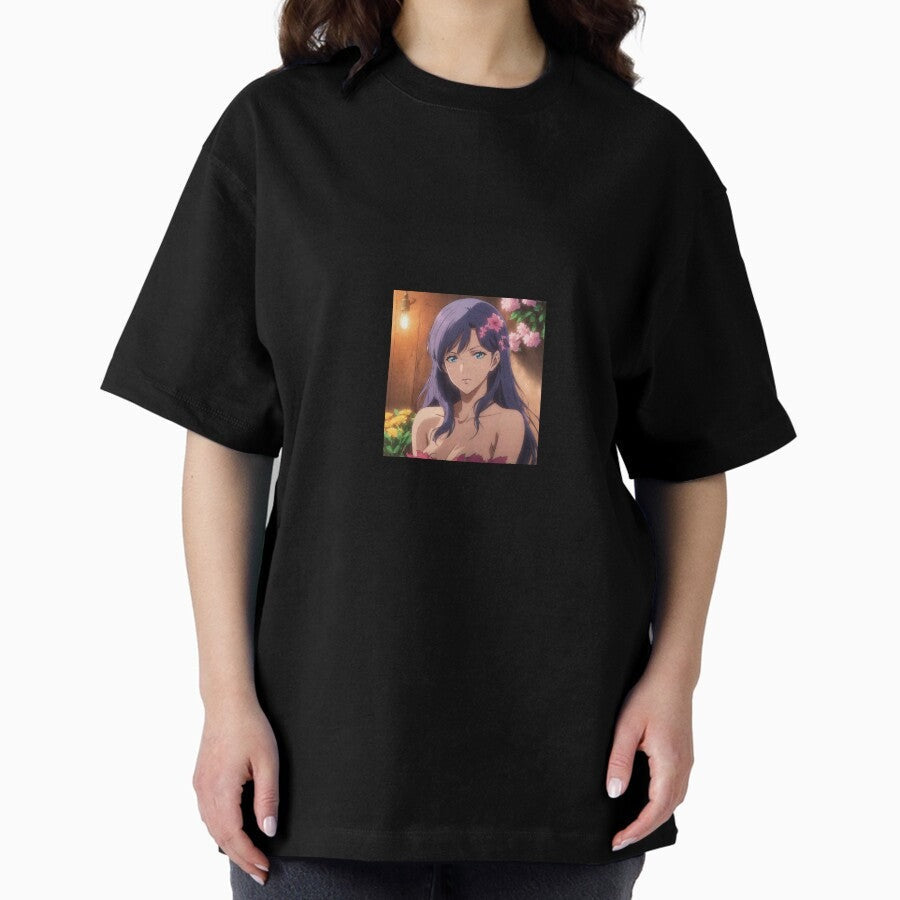Beautiful Anime Girl With Flowers Oversized T Shirt
