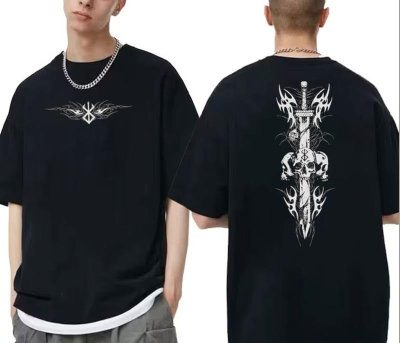Berserk Vengeance Heavyweight T-Shirt Gym Pump Cover Anime T-shirts 2 Side Women Men Harajuku Tops Tees Berserk Guts Griffith Print Streetwear Hip Hop Tshirt Anime Gift Anime Shirt Gift For Fans Cotton Top Menswear Womenswear Gym  Shirt. Unisex
