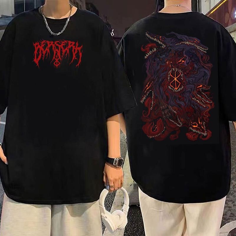Berserk Vengeance Heavyweight Tee Gym Pump Cover Anime T-shirts 2 Side Women Men Harajuku Tops Tees - GILDAN Retro Graphic Crew Neck Cotton Sweatshirt - Eco-Friendly Material, Cotton Top Menswear, Anime Manga Lovers Shirt, .