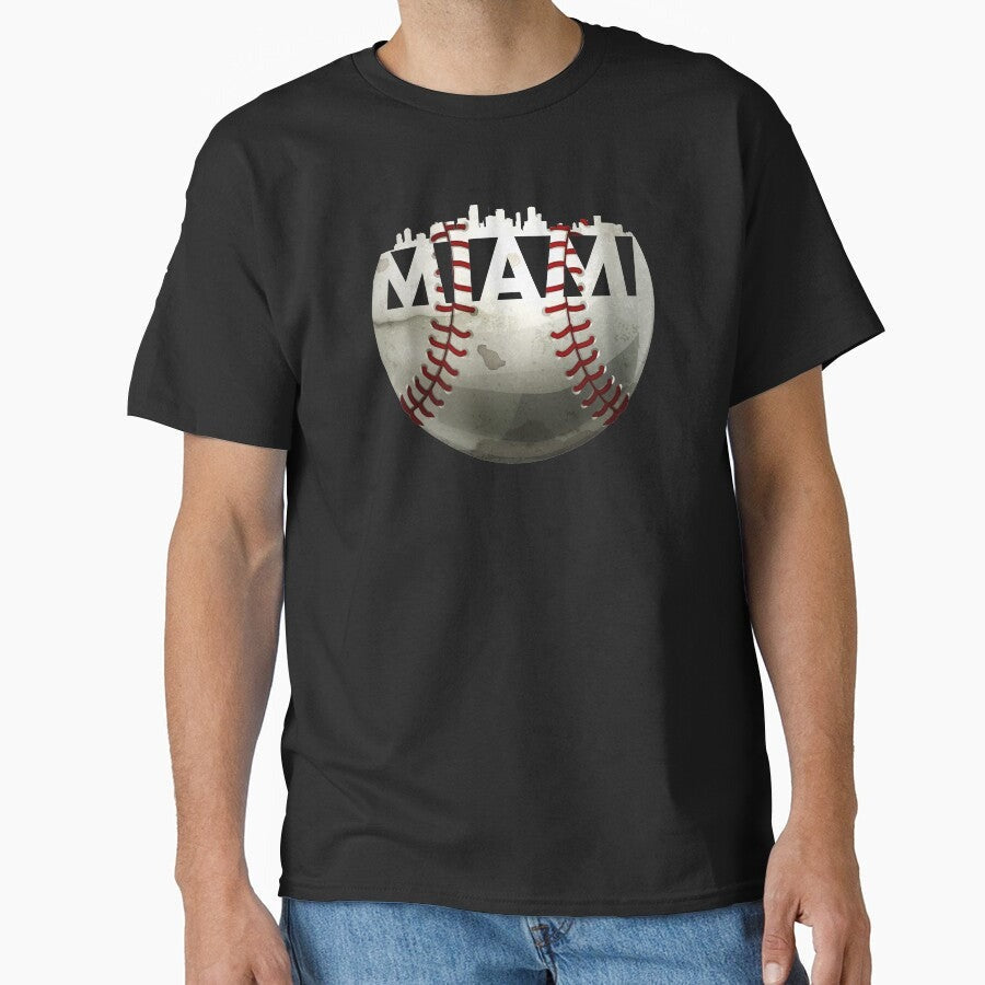 Best Vintage Miami Baseball Ball With Miami Skyline Classic T-Shirt