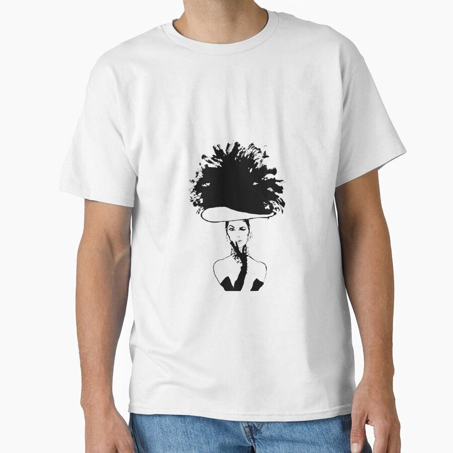 Big Feathered Hat Black And White Vintage Fashion Art Classic T Shirt