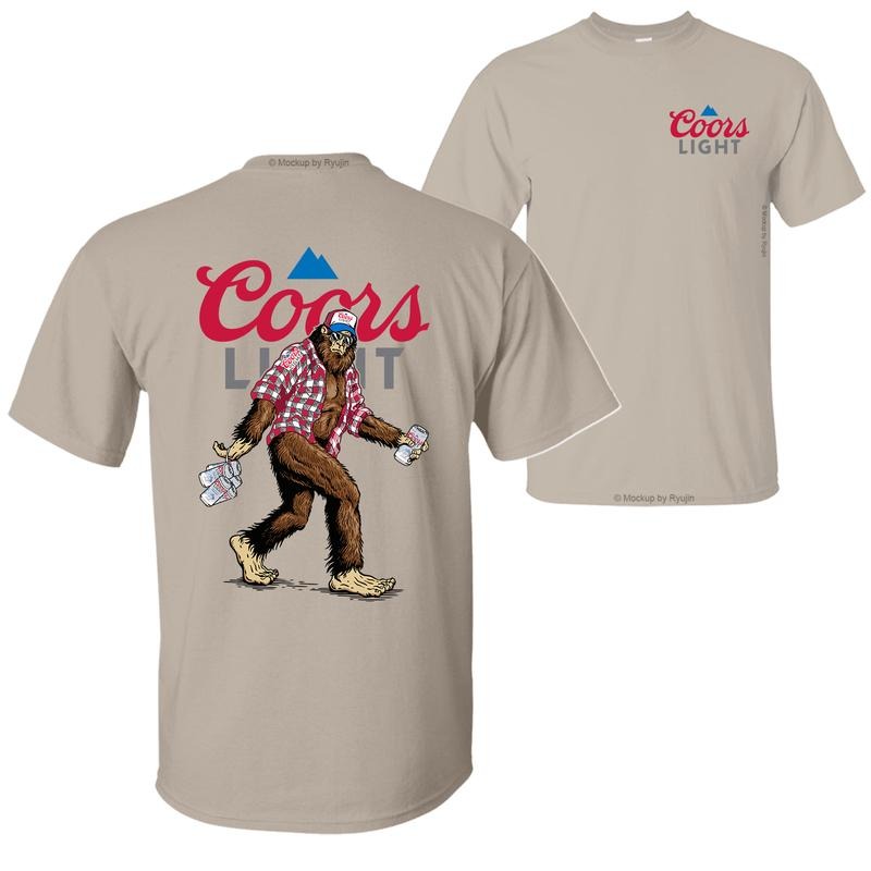 Bigfoot Coor Light T-shirt, Coor Light Shirt, 2 Sided Graphic Printed Unisex Classic Comfort Cotton T-Shirts for Men for Women Menswear Top