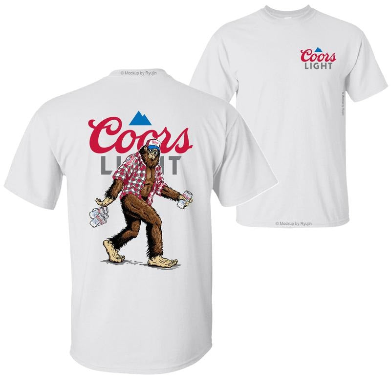 Bigfoot Coor Light T-shirt, Coor Light Shirt, 2 Sided Graphic Printed Unisex Classic Comfort Cotton T-Shirts for Men for Women Menswear Top