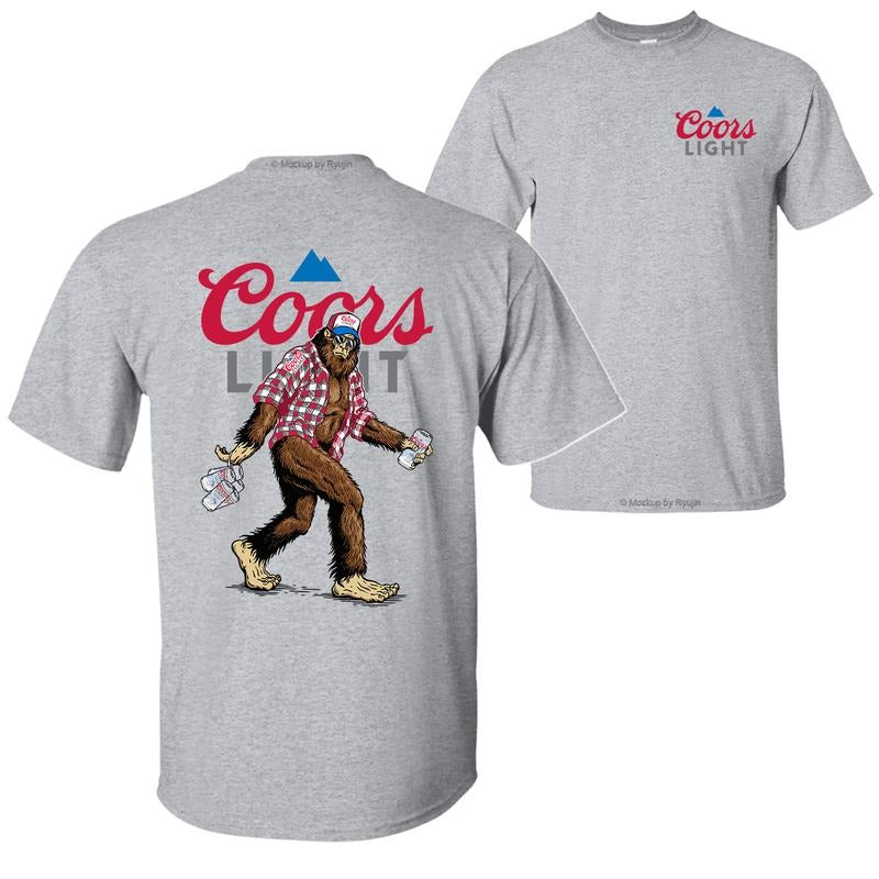Bigfoot Coor Light T-shirt, Coor Light Shirt, 2 Sided Graphic Printed Unisex Classic Comfort Cotton T-Shirts for Men for Women Menswear Top