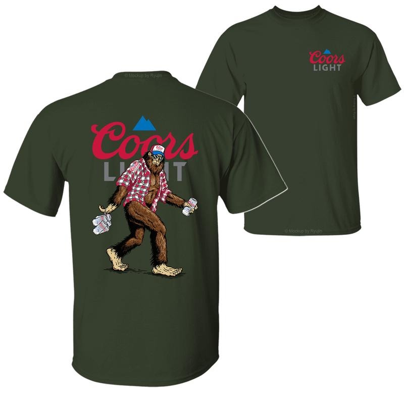 Bigfoot Coor Light T-shirt, Coor Light Shirt, 2 Sided Graphic Printed Unisex Classic Comfort Cotton T-Shirts for Men for Women Menswear Top
