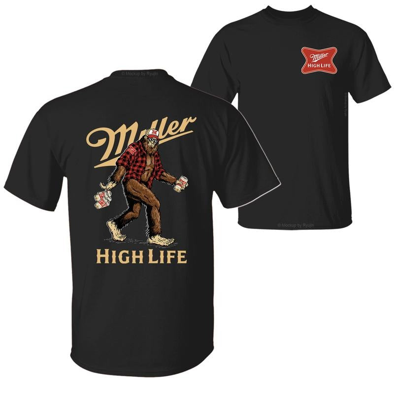 Bigfoot High Life T-Shirt Hoodie, 2 Sided Graphic Printed Unisex Classic Comfort Cotton T-Shirt Menswear Sweatshirt