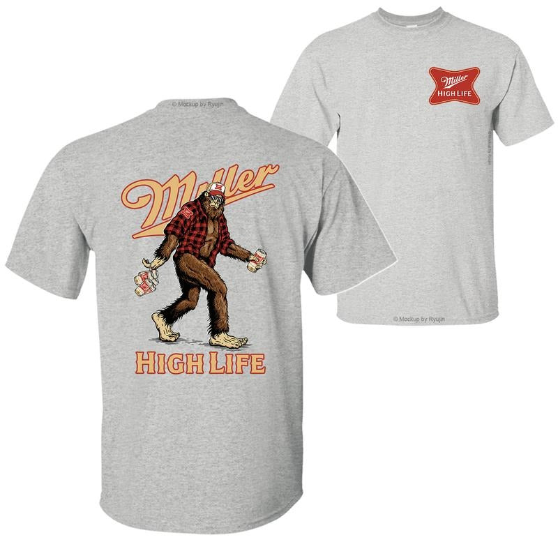 Bigfoot High Life T-Shirt Hoodie, 2 Sided Graphic Printed Unisex Classic Comfort Cotton T-Shirt Menswear Sweatshirt