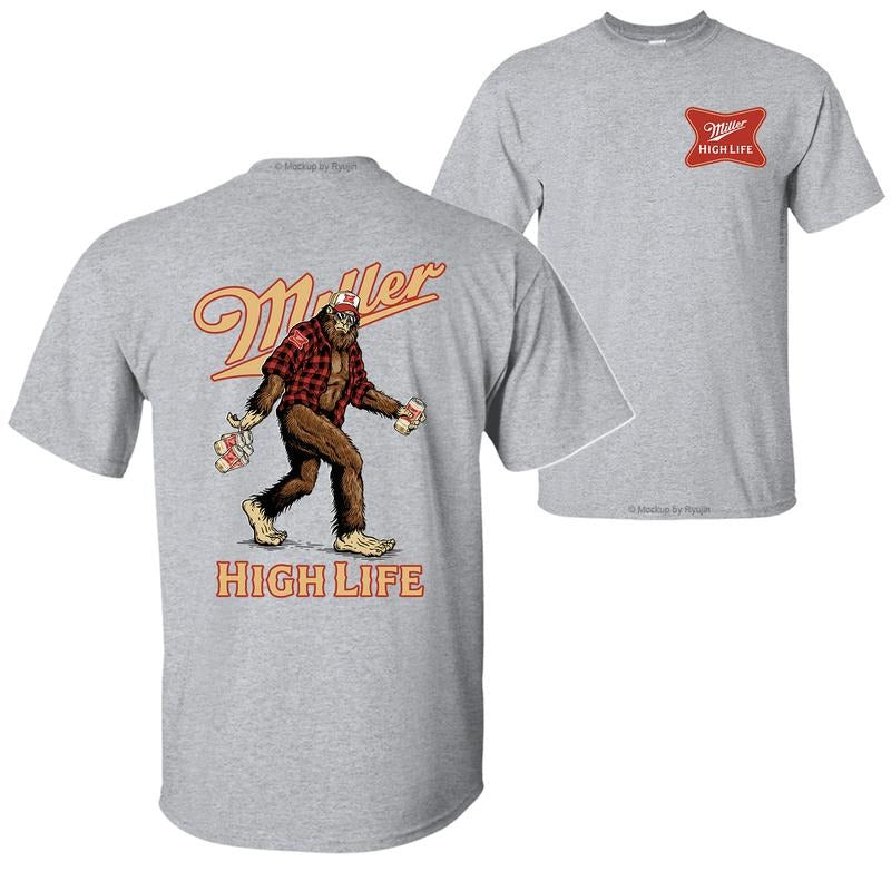 Bigfoot High Life T-Shirt Hoodie, 2 Sided Graphic Printed Unisex Classic Comfort Cotton T-Shirt Menswear Sweatshirt