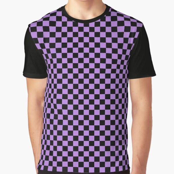 Black And Lavender Checkerboard Pattern Graphic T Shirt