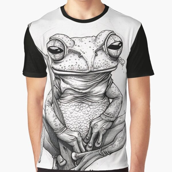 Black And White Frog Drawing Graphic T Shirt
