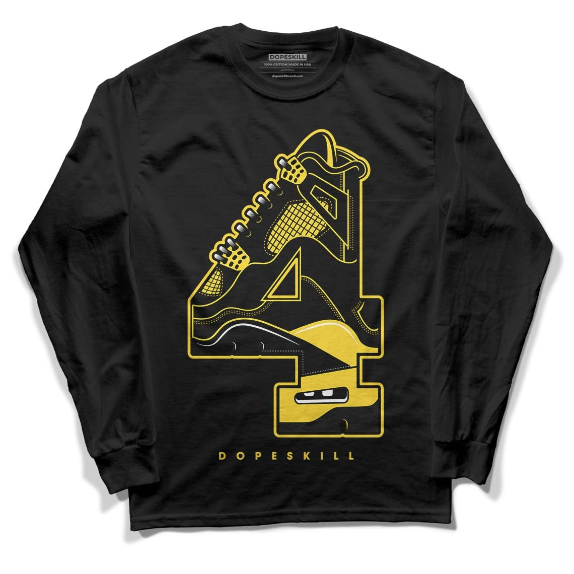 Black Tour Yellow AJ 4 Thunder DopeSkill Long Sleeve T-Shirt No.4 Graphic
