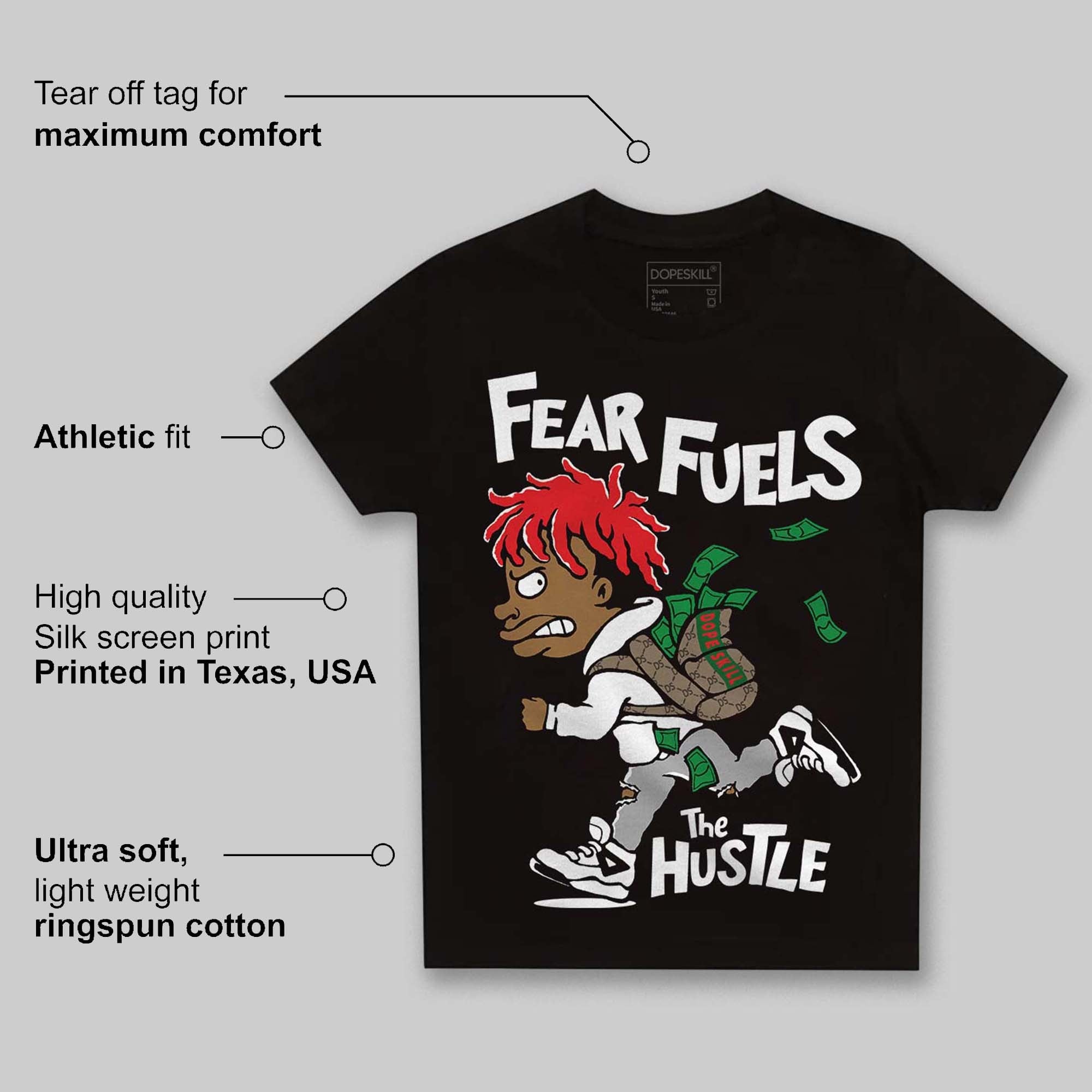 Black and White Collection DopeSkill Toddler Kids T-shirt Fear Fuels The Hustle Graphic