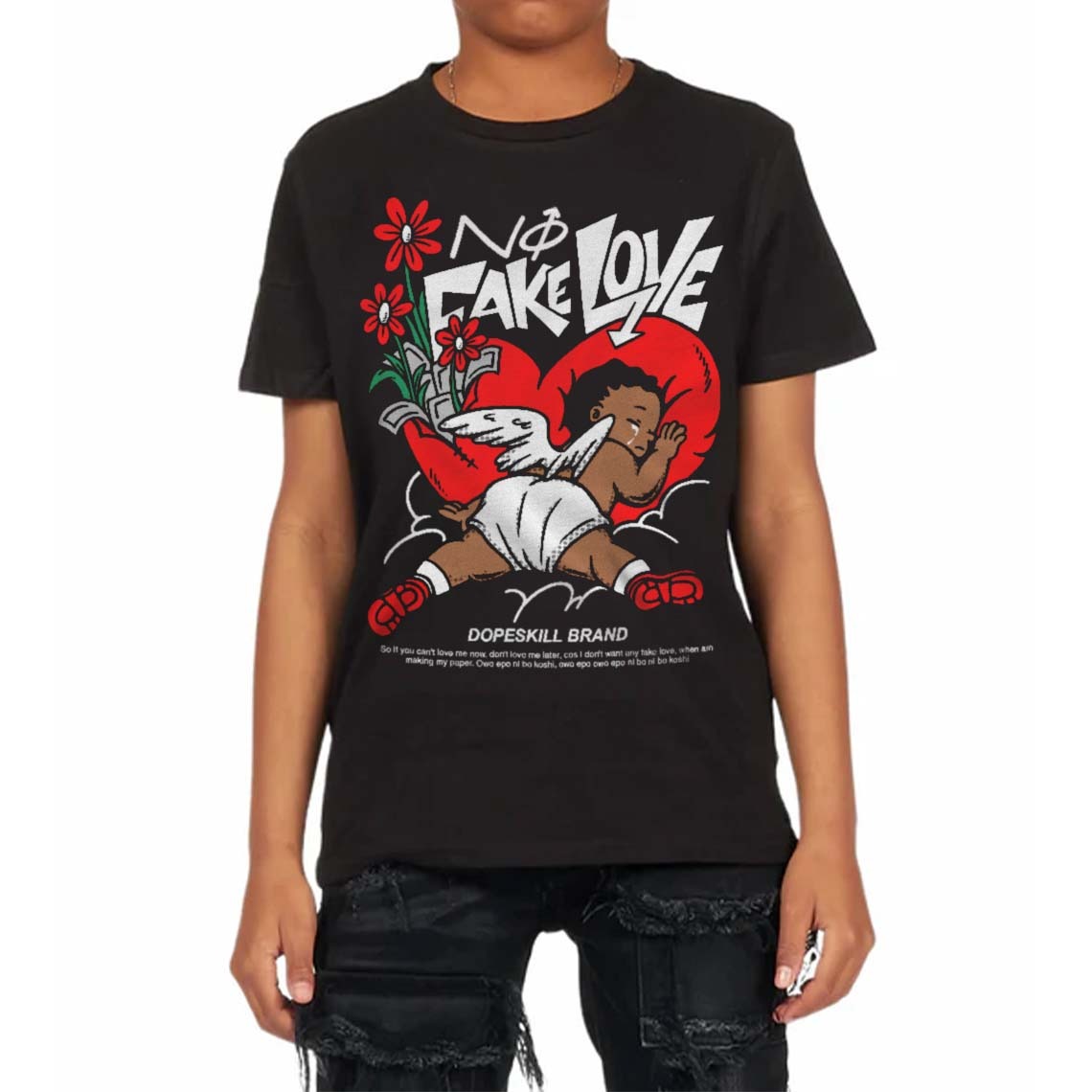 Black and White Collection DopeSkill Toddler Kids T-shirt No Fake Love Graphic
