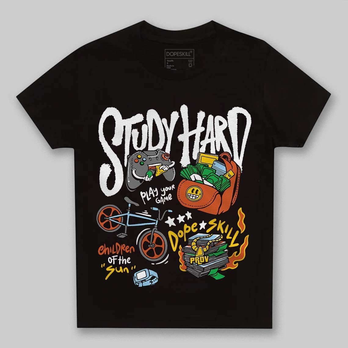 Black and White Collection DopeSkill Toddler Kids T-shirt Study Hard Graphic