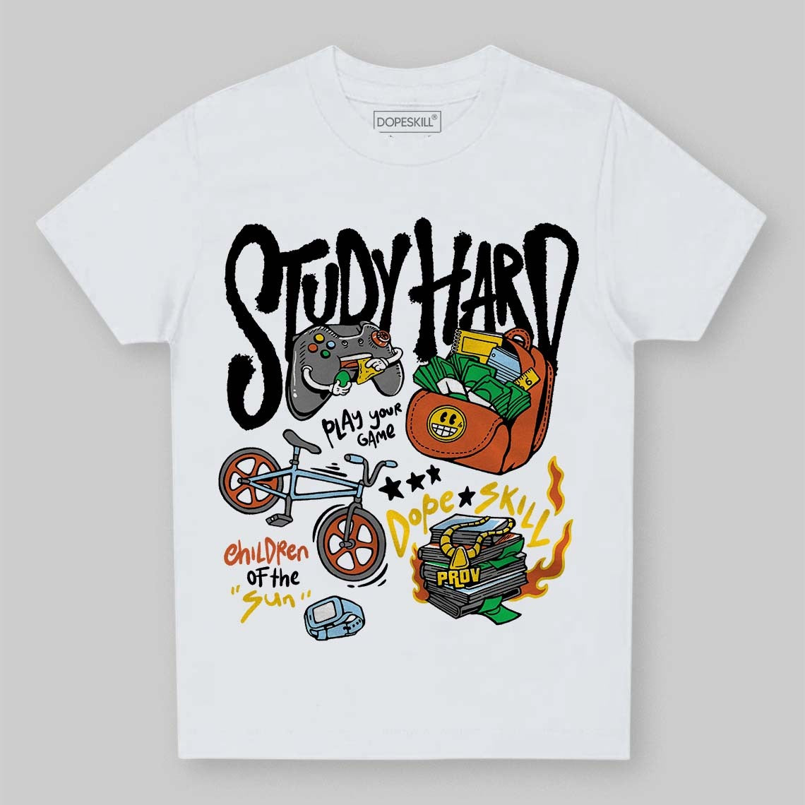 Black and White Collection DopeSkill Toddler Kids T-shirt Study Hard Graphic