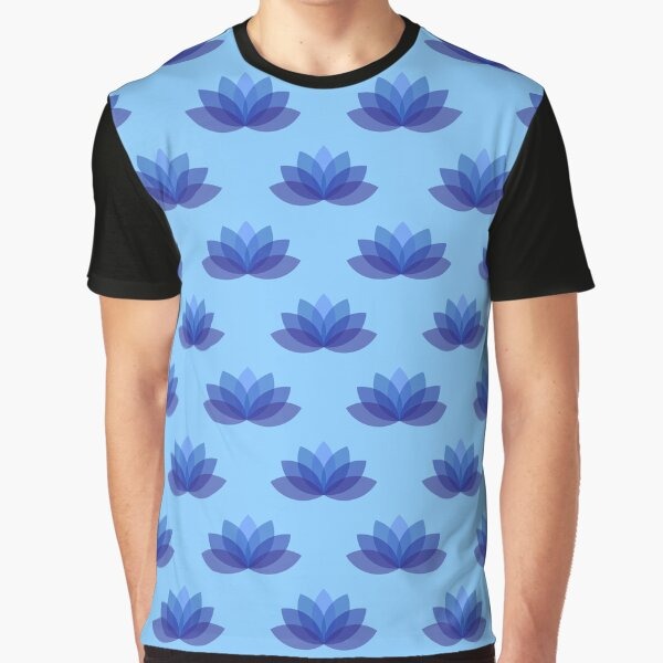 Blue Lotus Flower Pattern Graphic T Shirt