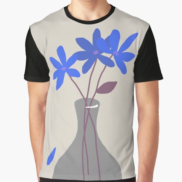 Blue Minimalist Flower Graphic T-Shirt