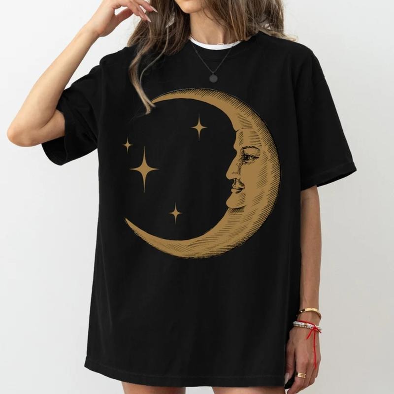 Boho Moon Shirt, Celestial Trendy Yoga Shirt Gift, Spiritual Astrology T Shirt, Vintage Graphic Tee