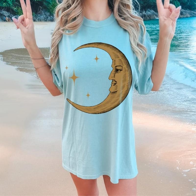 Boho Moon Shirt, Celestial Trendy Yoga Shirt Gift, Spiritual Astrology T Shirt, Vintage Graphic Tee