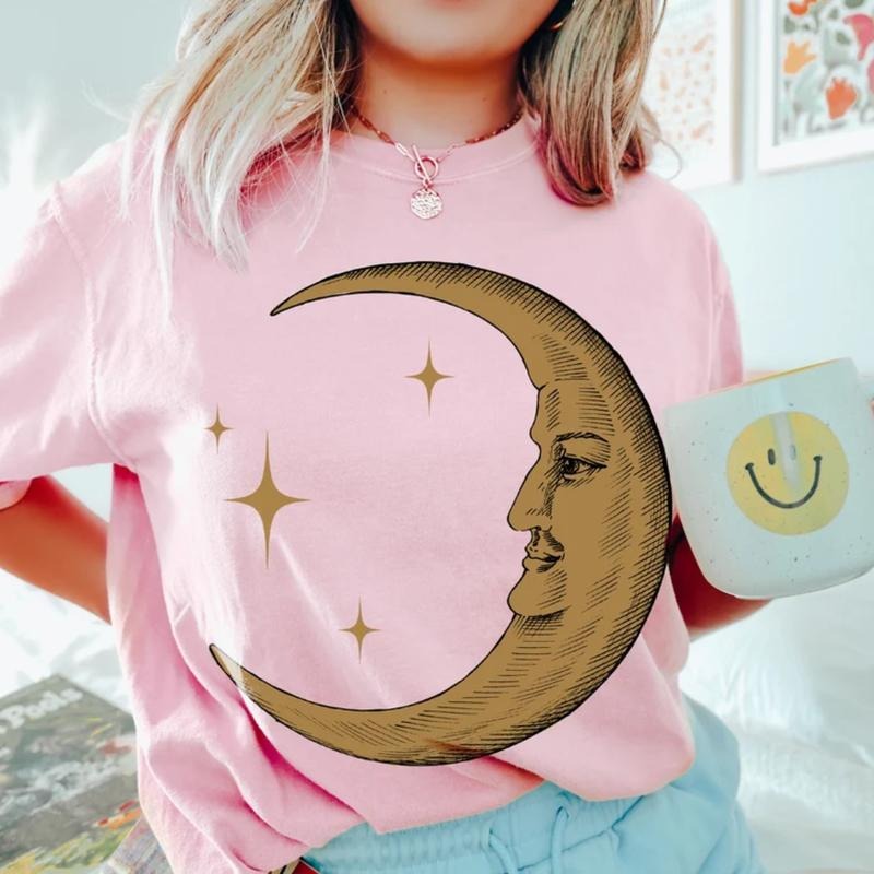 Boho Moon Shirt, Celestial Trendy Yoga Shirt Gift, Spiritual Astrology T Shirt, Vintage Graphic Tee