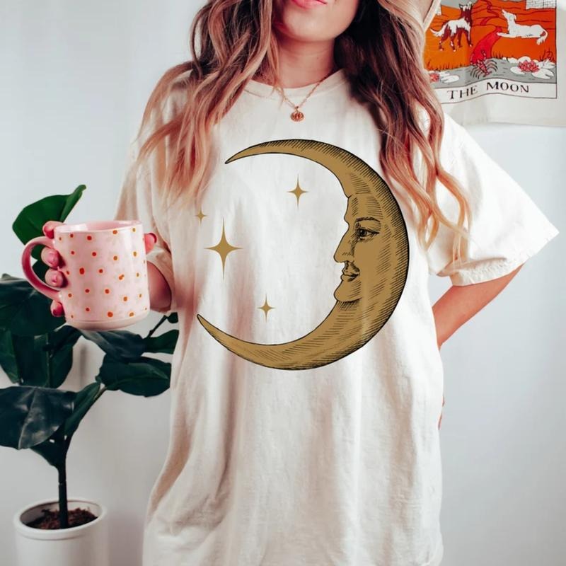 Boho Moon Shirt, Celestial Trendy Yoga Shirt Gift, Spiritual Astrology T Shirt, Vintage Graphic Tee