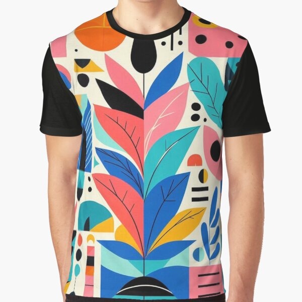 Bold Geometric Floral Art Neon Modern Botanical Print Graphic T Shirt