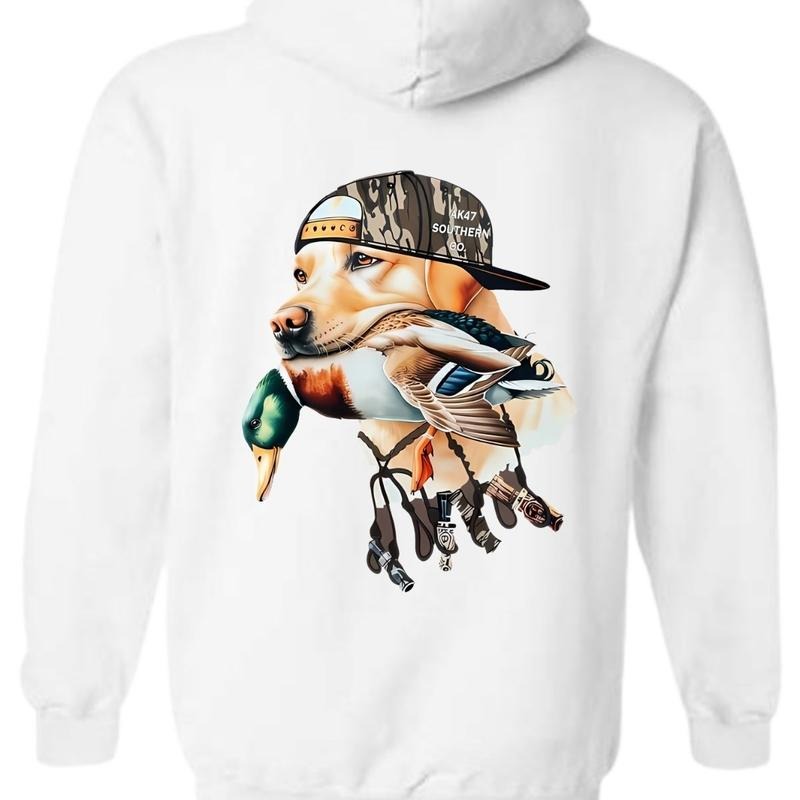 Bold Hunting Dog with Duck Graphic, Perfect for Outdoor Enthusiasts and Waterfowl Hunters, Unisex Hoodie Fabric Menswear Fabric Menswear