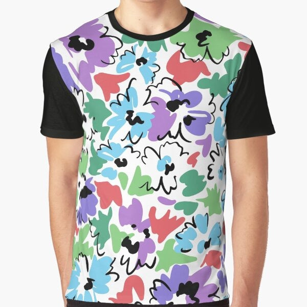 Bright Seamless Floral Pattern Outline Of The Contour Lines That Make Up Flowery Blooming Tulips Graphic T Shirt