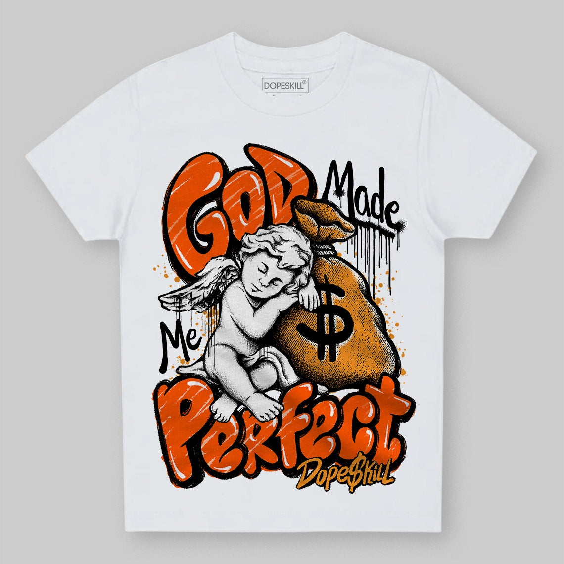 Brilliant Orange 12s DopeSkill Toddler Kids T-shirt God Made Me Perfect Graphic