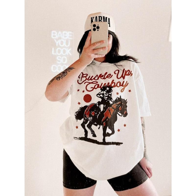 Buckle Up Cowboy Tee, Western trendy country t shirt, horse shirt, cowgirl vintage T-shirt, sweater and Hoodie cotton shirt