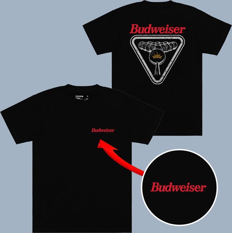 Budweiser - Pool Break 2-sided T-shirt - From Classic To Bright - Iconic Styles - Styles For Every Occasion - Full Size Range - Unisex Clothing Choices