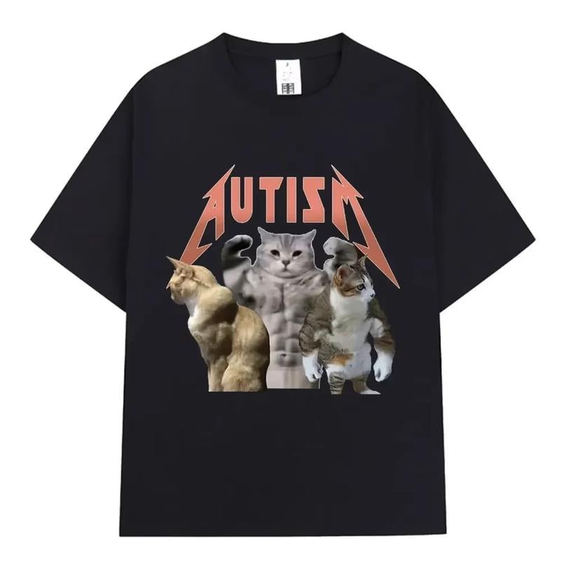 Buff Cats Autism Memory T-shirt Fitness Gym Fashion Hip Hop Short Sleeve T Women's Summer Comfortable T-shirt, vintage unisex Top Womenswear