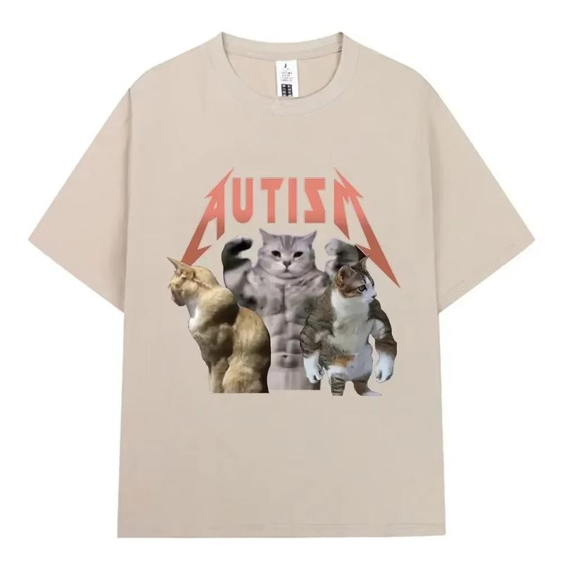 Buff Cats Autism Memory T-shirt Fitness Gym Fashion Hip Hop Short Sleeve T Women's Summer Comfortable T-shirt, vintage unisex Top Womenswear