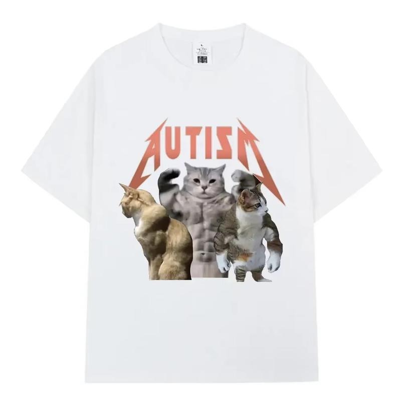 Buff Cats Autism Memory T-shirt Fitness Gym Fashion Hip Hop Short Sleeve T Women's Summer Comfortable T-shirt, vintage unisex Top Womenswear