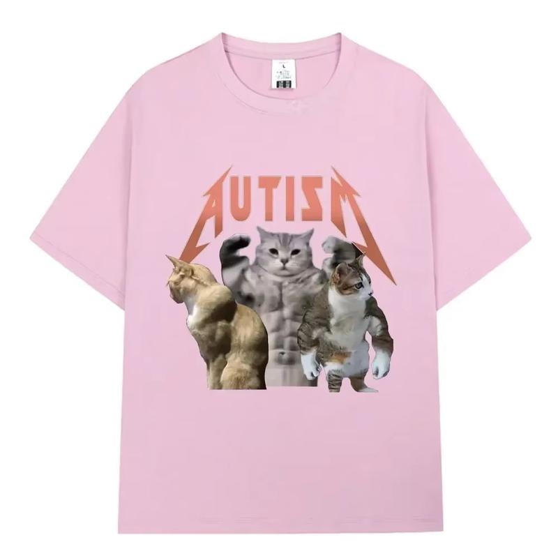 Buff Cats Autism Memory T-shirt Fitness Gym Fashion Hip Hop Short Sleeve T Women's Summer Comfortable T-shirt, vintage unisex Top Womenswear