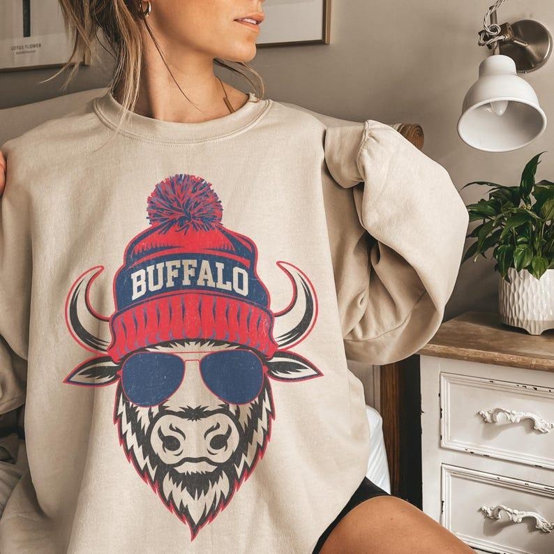 Buffalo Football Sweatshirt, Buffalo Football Game Day, Trendy Buffalo Football Fan Gifts, Mascot Crewneck Unisex Sweatshirt, Christmas Gift